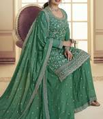 Green Embroidered Chiffon Semi_Stitched Sharara Party Wear Salwarsuit