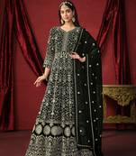 Black Embroidered Faux_Georgette Semi_Stitched  Party Wear Salwarsuit