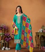 Sea-Green Embroidered Silk_Blend Semi_Stitched Pant Party Wear Salwarsuit