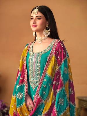 Sea-Green Embroidered Silk_Blend Semi_Stitched Pant Party Wear Salwarsuit 2