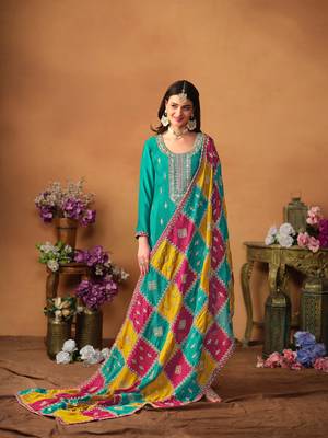 Sea-Green Embroidered Silk_Blend Semi_Stitched Pant Party Wear Salwarsuit 3