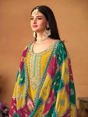 Yellow Embroidered Silk_Blend Semi_Stitched Pant Party Wear Salwarsuit 2