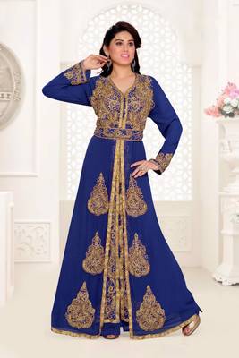 Navy-Blue color Full Sleeves Handmade Moroccan Kaftan with hijjab 1