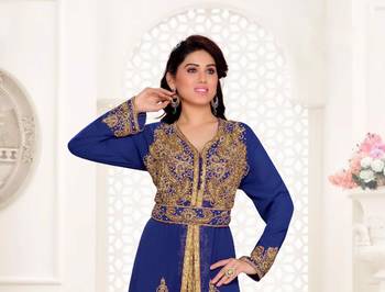 Navy-Blue color Full Sleeves Handmade Moroccan Kaftan with hijjab 2