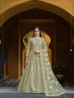 Sea-Green Embroidered Net Semi_Stitched Pant Party Wear Salwarsuit 1