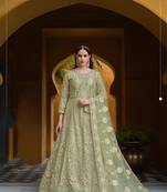 Sea-Green Embroidered Net Semi_Stitched Pant Party Wear Salwarsuit