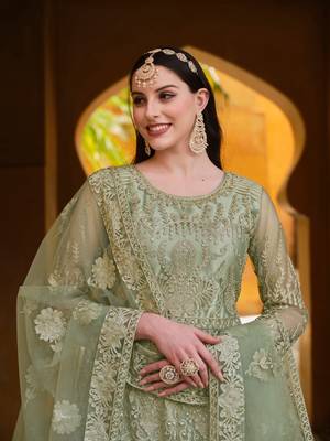 Sea-Green Embroidered Net Semi_Stitched Pant Party Wear Salwarsuit 2