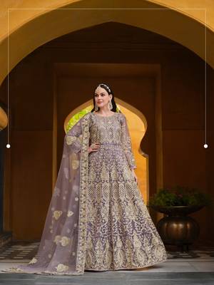 Purple Embroidered Net Semi_Stitched Pant Party Wear Salwarsuit 1