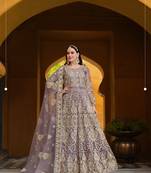 Purple Embroidered Net Semi_Stitched Pant Party Wear Salwarsuit