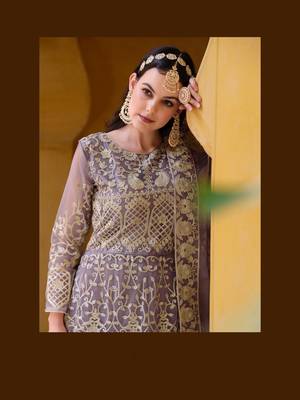 Purple Embroidered Net Semi_Stitched Pant Party Wear Salwarsuit 2
