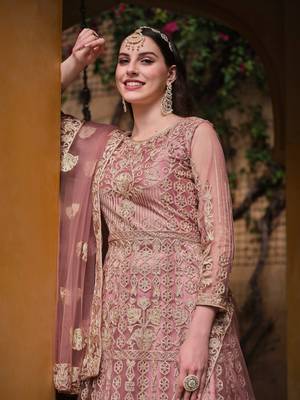 Pink Embroidered Net Semi_Stitched Pant Party Wear Salwarsuit 2