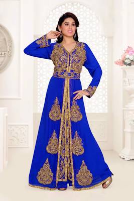 Royal-Blue color Full Sleeves Handmade Moroccan Kaftan  with hijjab 1