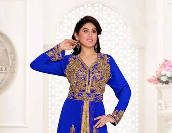 Royal-Blue color Full Sleeves Handmade Moroccan Kaftan  with hijjab 2