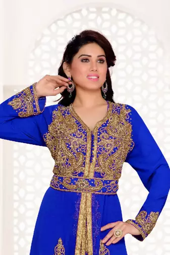 Royal-Blue color Full Sleeves Handmade Moroccan Kaftan  with hijjab