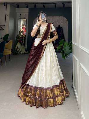 White and Maroon Cotton Zari Woven Traditional Lehenga Choli set  1