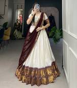 White and Maroon Cotton Zari Woven Traditional Lehenga Choli set 