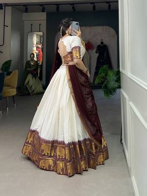 White and Maroon Cotton Zari Woven Traditional Lehenga Choli set  2