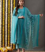 Riva enterprise women's jaipuri floral print aline kurta round neck design with pant and duppata