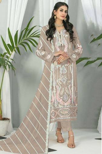 Chickoo color embroideried faux georgette semi stitched salwar suit