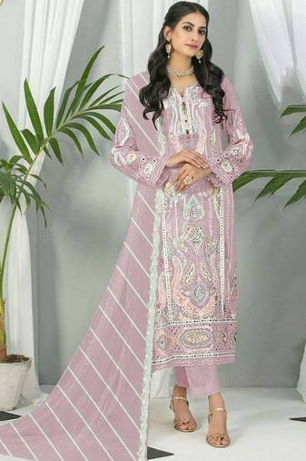 Light purple color embroideried faux georgette semi stitched salwar suit