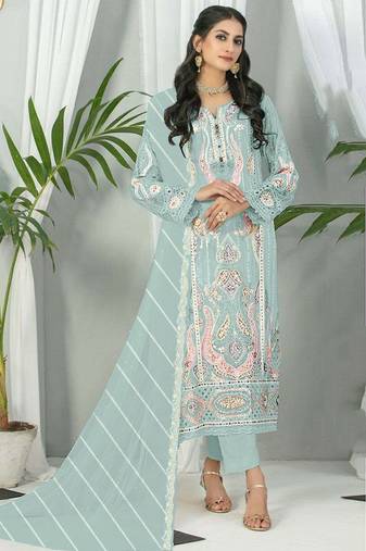 Mint color embroideried faux georgette semi stitched salwar suit