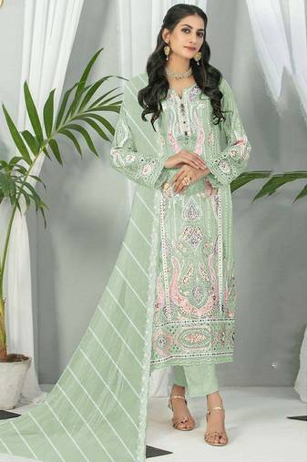 Pista color embroideried faux georgette semi stitched salwar suit
