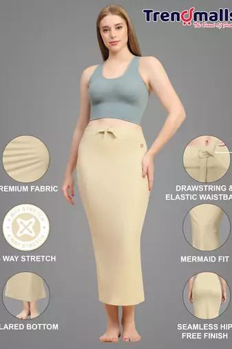 Trendmalls Biege Lycra Spandex Skirt Saree Shapewear Petticoat for Women