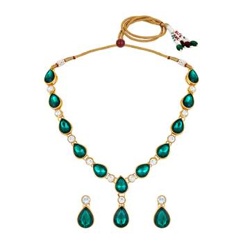 Stefan gold plated kundan & crystal traditional necklace set for women (cj4001grn) 1