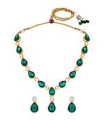 Stefan gold plated kundan & crystal traditional necklace set for women (cj4001grn)