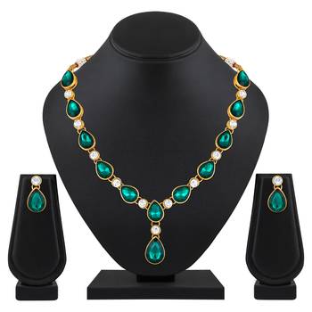 Stefan gold plated kundan & crystal traditional necklace set for women (cj4001grn) 2