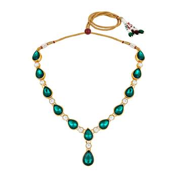Stefan gold plated kundan & crystal traditional necklace set for women (cj4001grn) 3