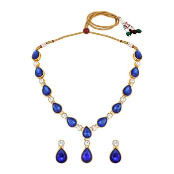 Stefan gold plated kundan & crystal traditional necklace set for women (cj4001blu) 1
