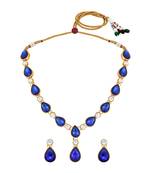 Stefan gold plated kundan & crystal traditional necklace set for women (cj4001blu)