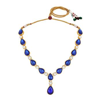 Stefan gold plated kundan & crystal traditional necklace set for women (cj4001blu) 3