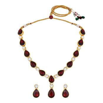 Stefan gold plated kundan & crystal traditional necklace set for women (cj4001mrn) 1