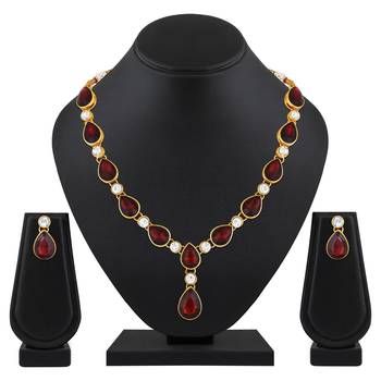 Stefan gold plated kundan & crystal traditional necklace set for women (cj4001mrn) 2