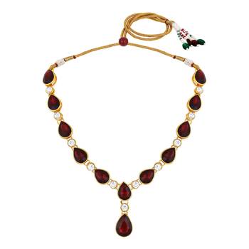 Stefan gold plated kundan & crystal traditional necklace set for women (cj4001mrn) 3