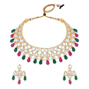 Stefan light gold plated multicolor kundan traditional choker necklace set for women (cj4002mul) 1