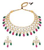 Stefan light gold plated multicolor kundan traditional choker necklace set for women (cj4002mul)