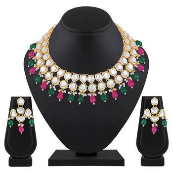 Stefan light gold plated multicolor kundan traditional choker necklace set for women (cj4002mul) 2
