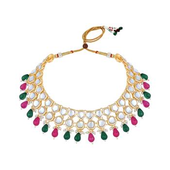 Stefan light gold plated multicolor kundan traditional choker necklace set for women (cj4002mul) 3