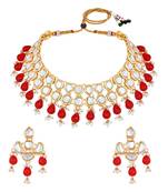 Stefan light gold plated red kundan traditional choker necklace set for women (cj4002red)