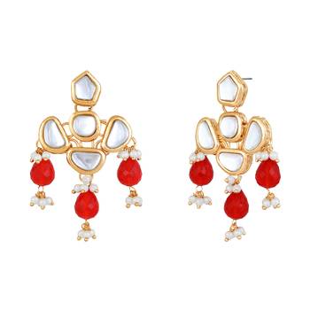 Stefan light gold plated red kundan traditional choker necklace set for women (cj4002red) 4