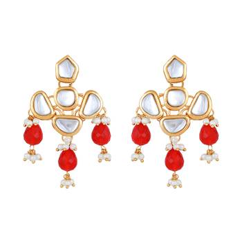 Stefan light gold plated red kundan traditional choker necklace set for women (cj4002red) 5