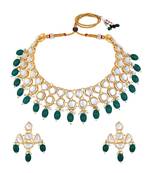 Stefan light gold plated green kundan traditional choker necklace set for women (cj4002grn)