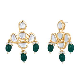 Stefan light gold plated green kundan traditional choker necklace set for women (cj4002grn) 4
