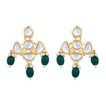 Stefan light gold plated green kundan traditional choker necklace set for women (cj4002grn) 5