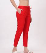 Satrangi women's viscose ribbed lycra red solid slim fit pant