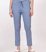 Satrangi women's viscose ribbed lycra slate grey solid slim fit pant