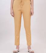 Satrangi women's viscose ribbed lycra beige solid slim fit pant